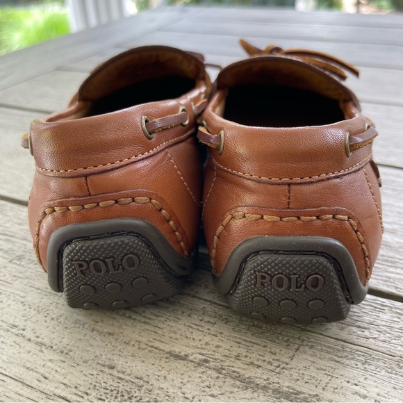 Polo by Ralph Lauren Roberts Tan Leather Driving Loafers Shoes Mens Size 8D - Picture 4 of 7